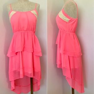 Candies bright pink neon high low strap dress